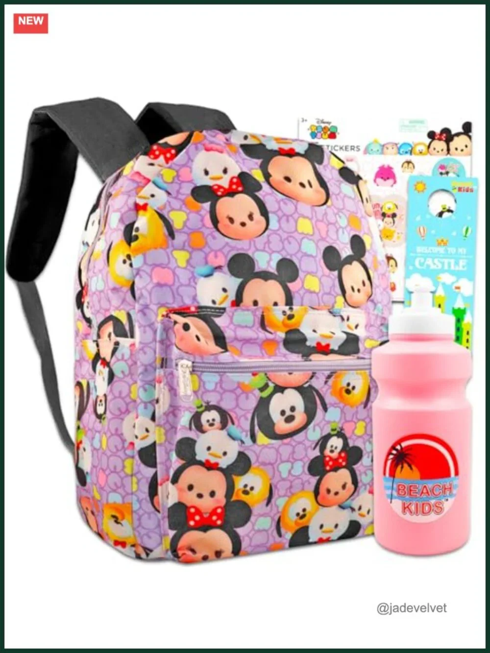 Disney Tsum Tsum Backpack Bundle - 16in Kids School Bag with Water Bottle,